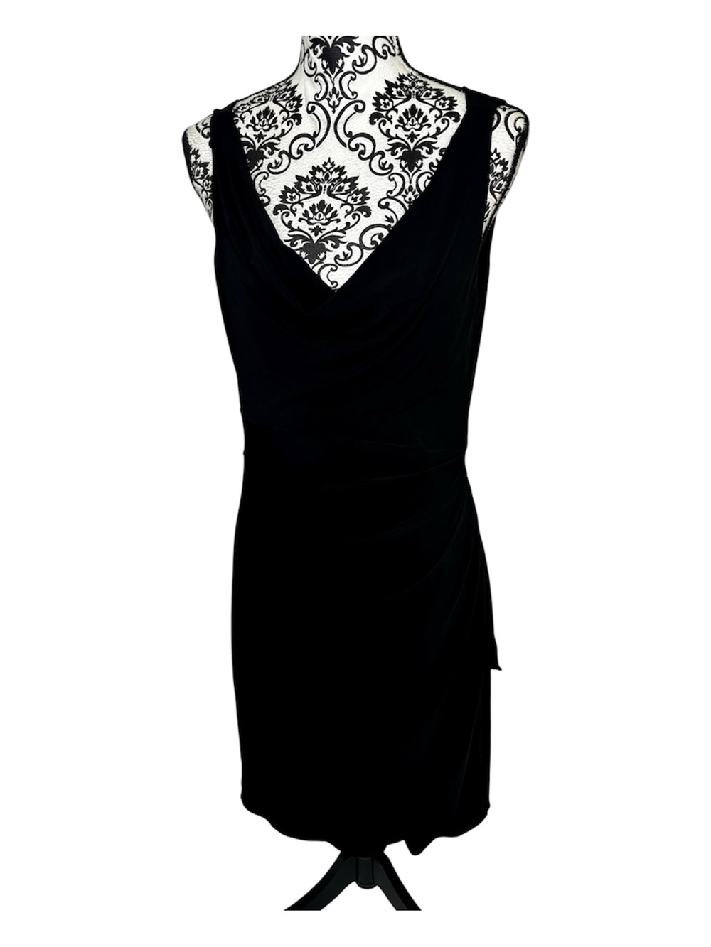 White House Black Market Classic Black Sleeveless Cowl-Neck Sheath Dress Size 10